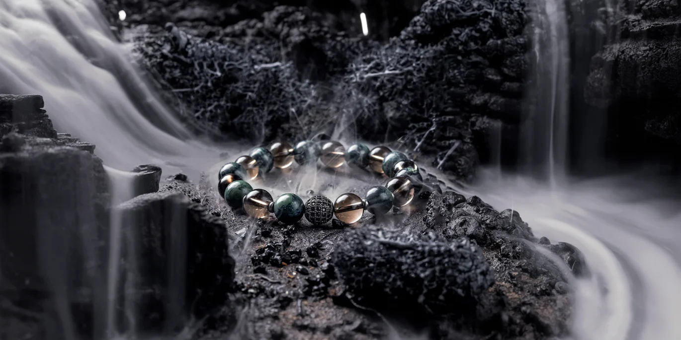 Five elements bracelet in a waterfall landscape