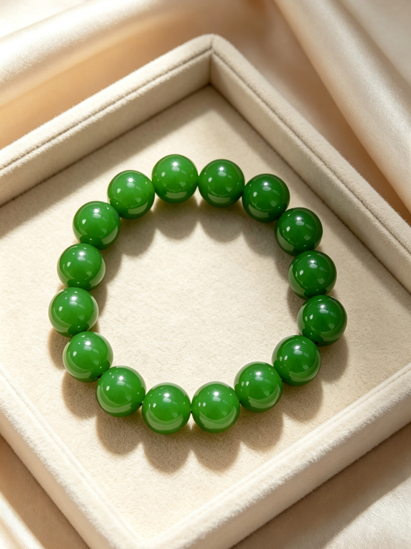 12mm Cabochon Natural Green Jasper Beaded Bracelet, Unisex Healing Gemstone Jewelry - 图片 2