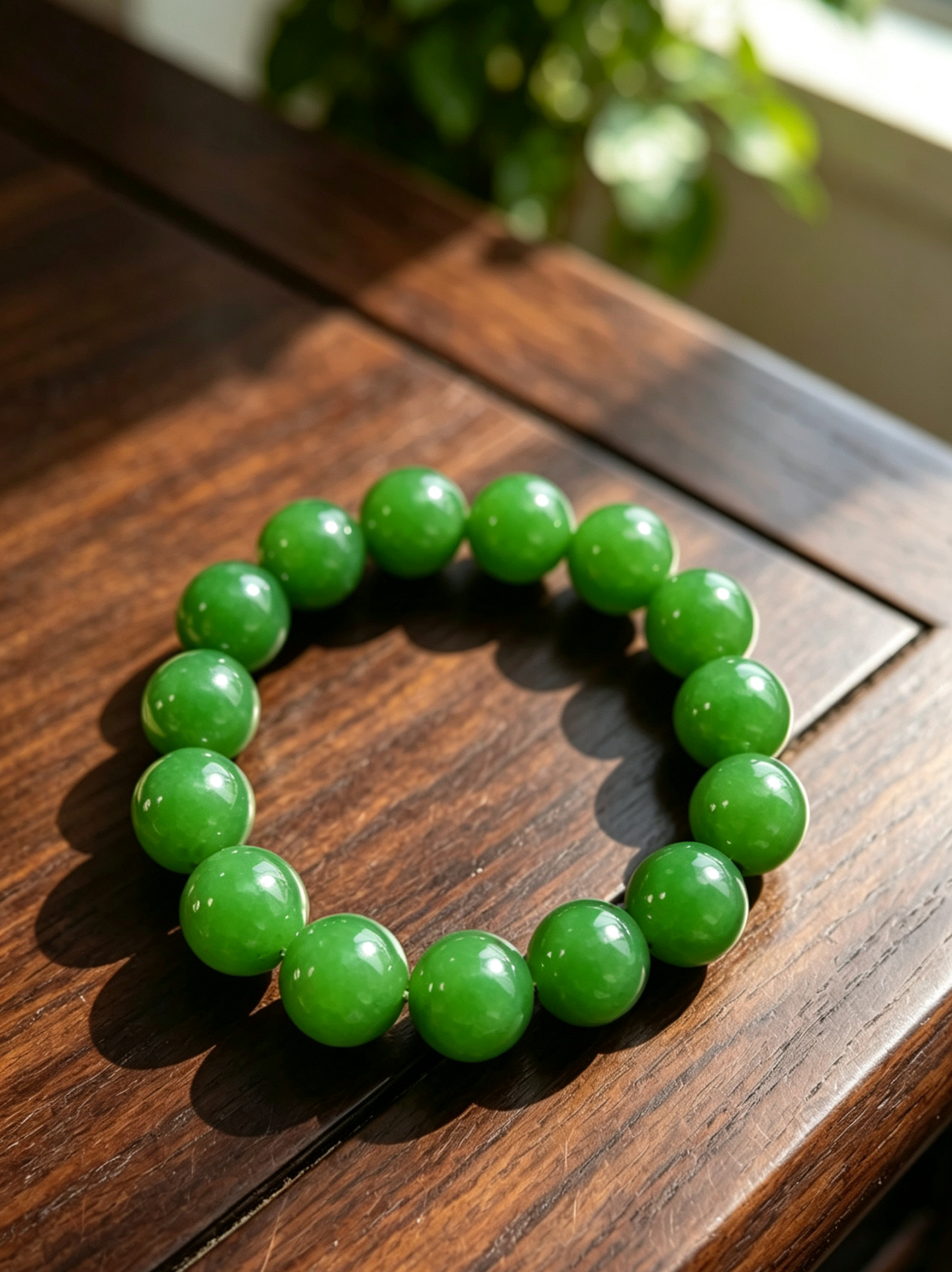 12mm Cabochon Natural Green Jasper Beaded Bracelet, Unisex Healing Gemstone Jewelry - 图片 3