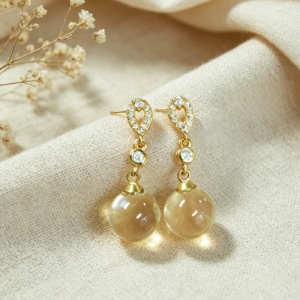 Natural Citrine Drop Dangle Earrings, Gold‑Tone Zircon Inlaid Earrings for Wealth & Prosperity for Women