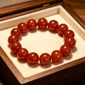 16mm Natural Red Agate Round‑Bead Bracelet, Fire Element Symbol for Vitality & Protection Unisex Single Loop Bracelet