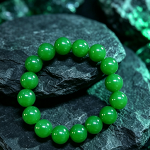 12mm Cabochon Natural Green Jasper Beaded Bracelet, Unisex Healing Gemstone Jewelry