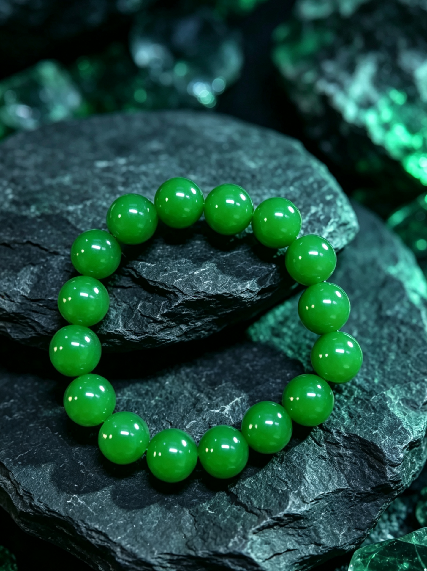 12mm Cabochon Natural Green Jasper Beaded Bracelet, Unisex Healing Gemstone Jewelry