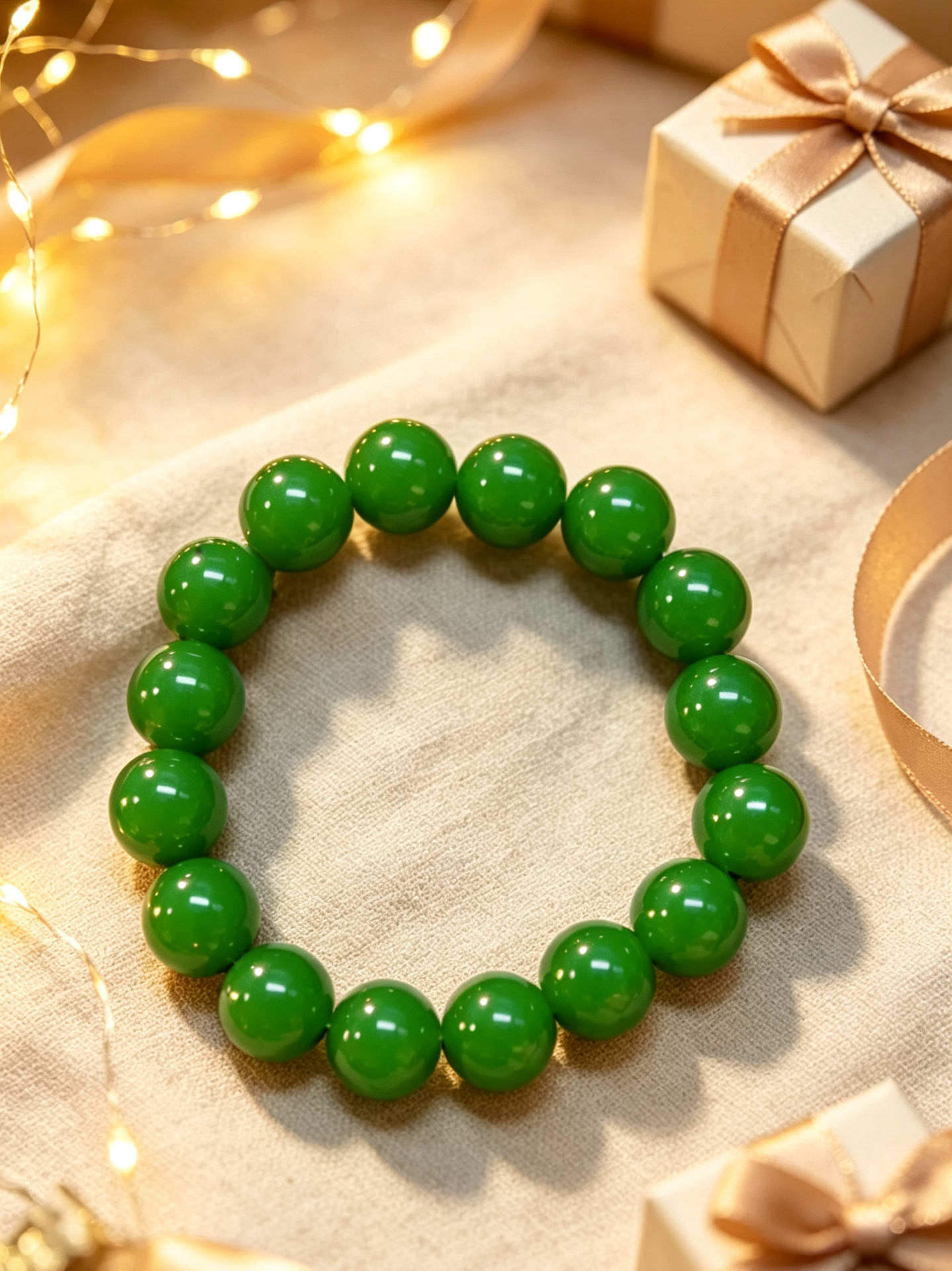 12mm Cabochon Natural Green Jasper Beaded Bracelet, Unisex Healing Gemstone Jewelry - 图片 5