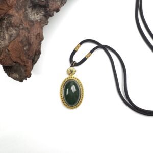 Hetian green jade cabochon pendant necklace
