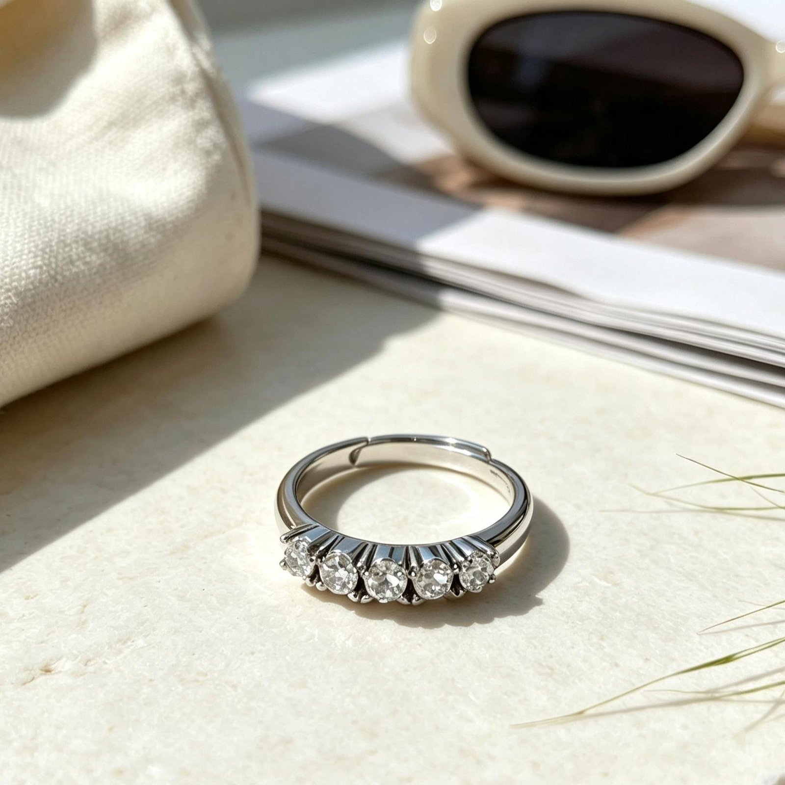 Exquisite Curved Moissanite Half Eternity Ring, Sparkling Thin Band Stacking Women’s Ring for Daily Wear - 图片 2