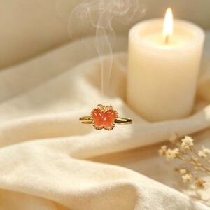 Butterfly‑Shaped Red Agate Ring, Bezel‑Set Gold‑Tone Copper Plated Dainty Gemstone Ring for Women