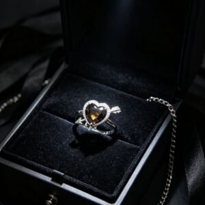**Heart Shape Smoky Quartz Copper Ring, Cupid Arrow Design, Vintage Gothic Gem Statement Ring for Women**