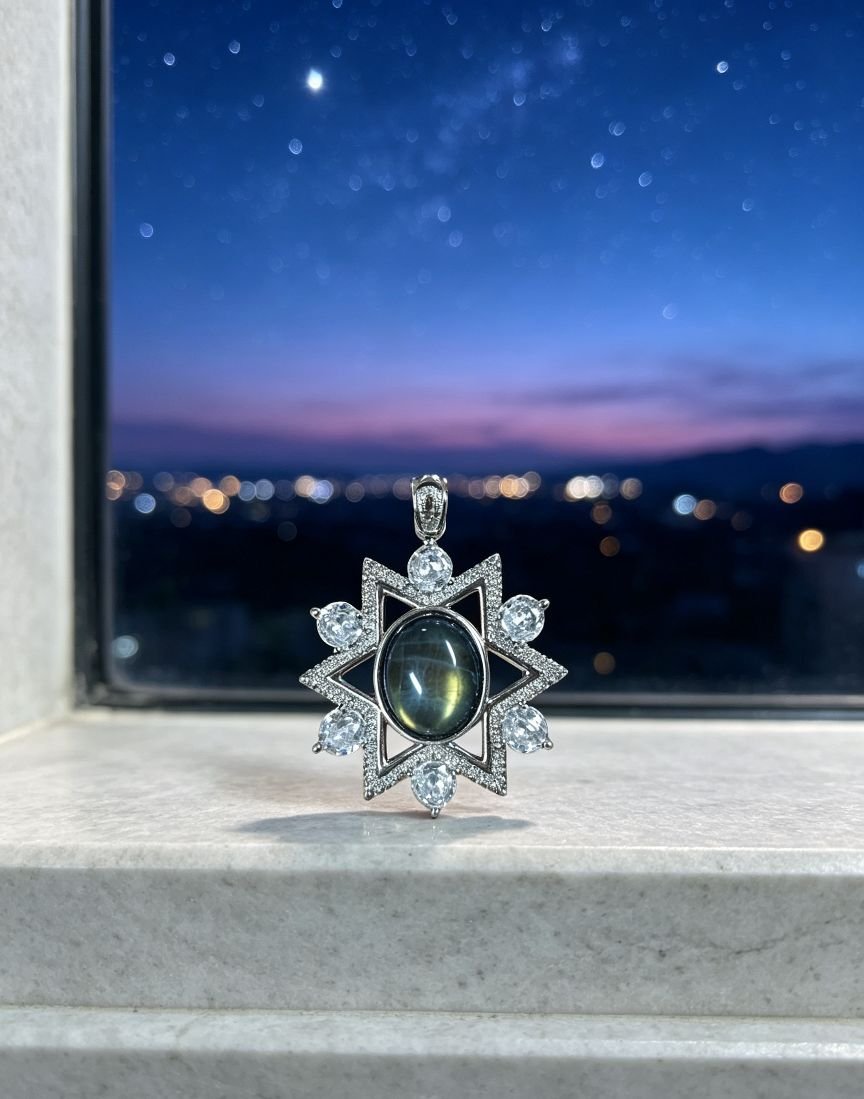 Hexagram Labradorite Pendant, Six-Pointed Star Natural Labradorite Necklace Charm with CZ Setting, Mystical Spiritual Crystal Jewelry for Women - 图片 4