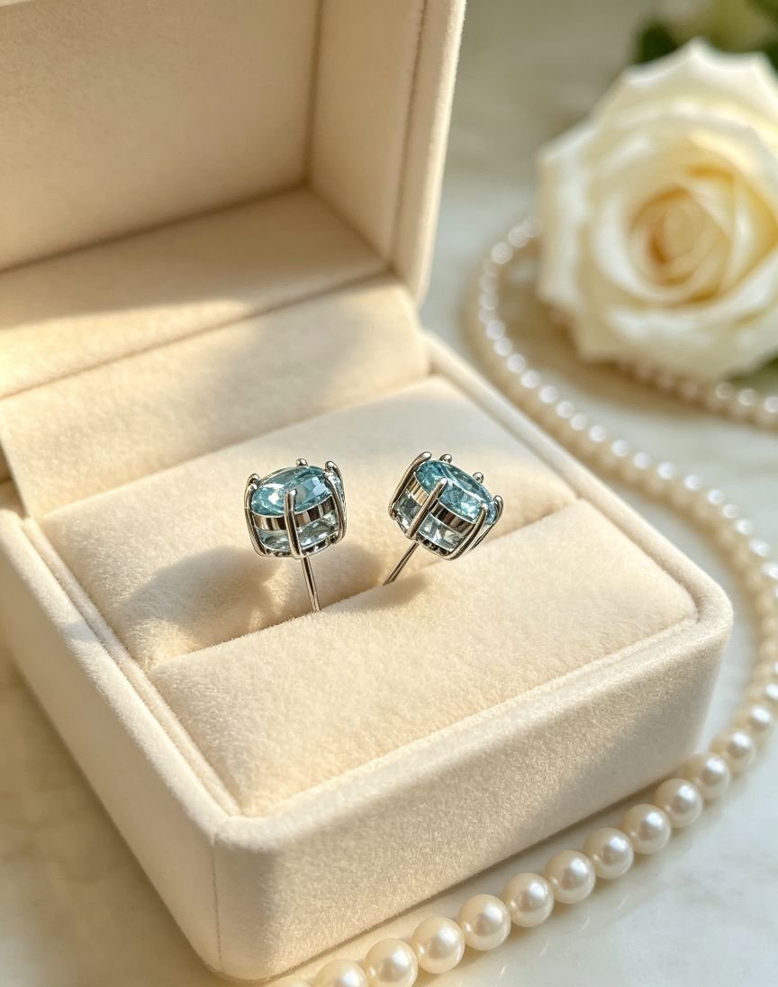 Large Round Brilliant Cut Moissanite Stud Earrings, 6-Prong Solitaire Earrings with Stunning Blue-Green Fire, Statement Big Gem Ear Jewelry for Women - 图片 4