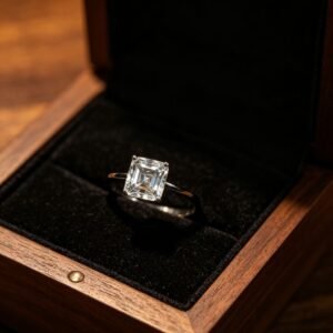 Square Moissanite Solitaire Ring, Moissanite Titanium Steel Ring for Women Engagement Wedding Band
