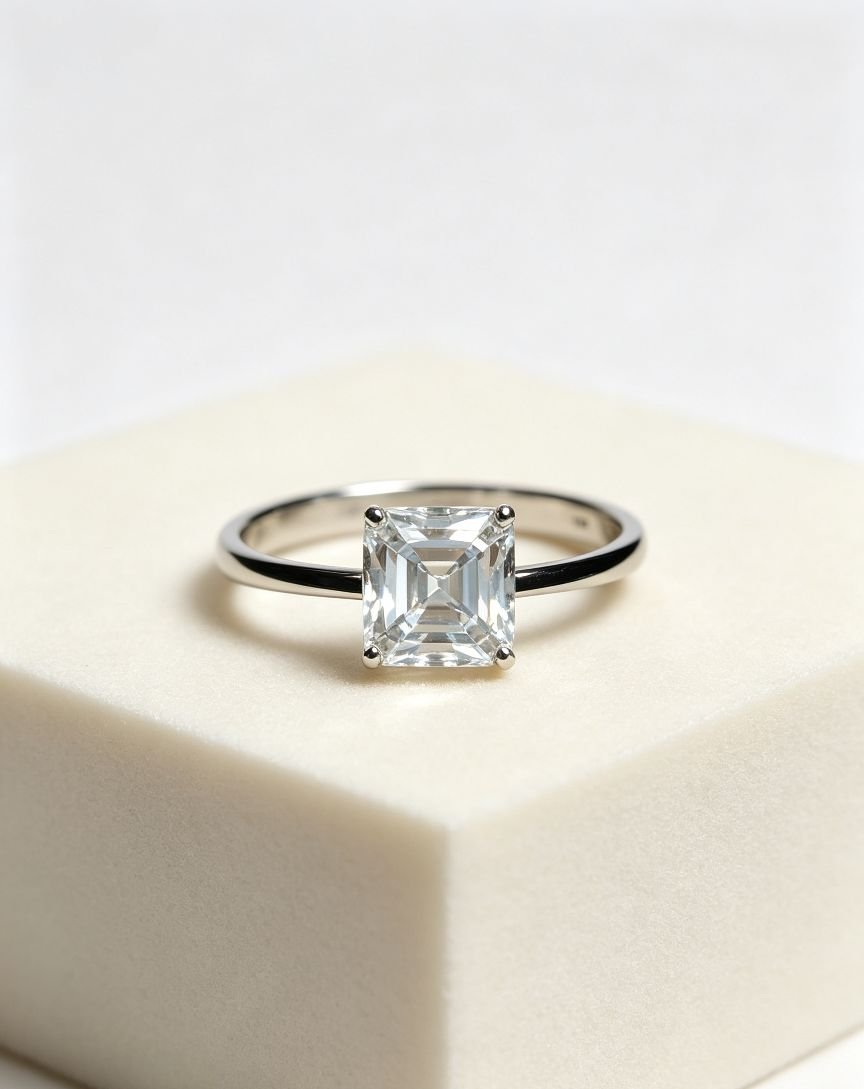 Square Moissanite Solitaire Ring, Moissanite Titanium Steel Ring for Women Engagement Wedding Band - 图片 4