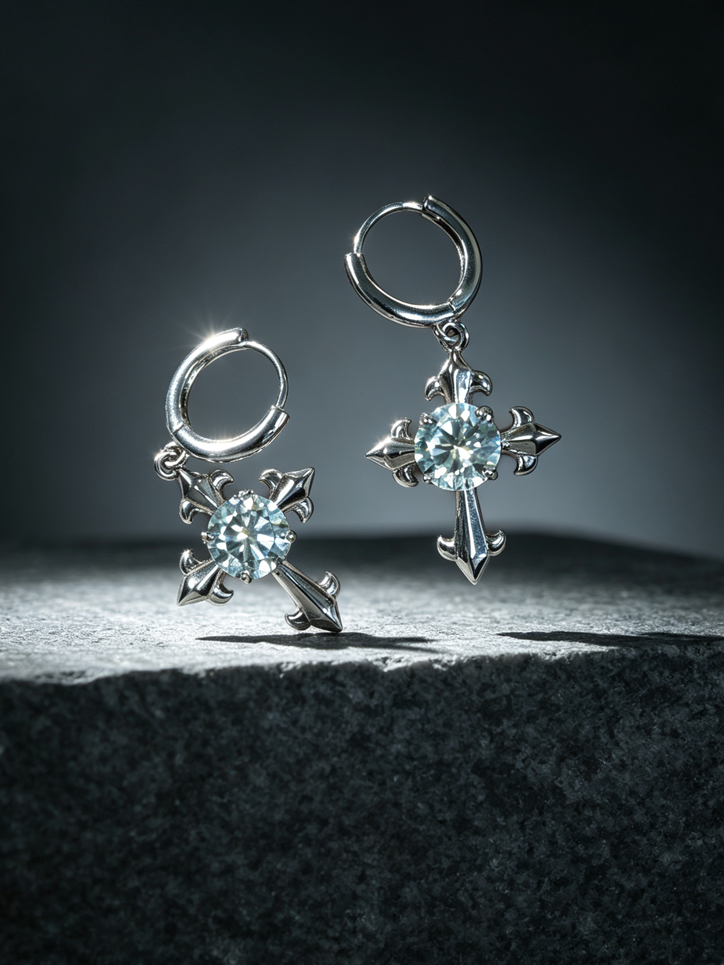 Vintage Gothic Cross Moissanite Dangle Huggie Earrings Silver Plated Sparkly Drop Earrings for Women