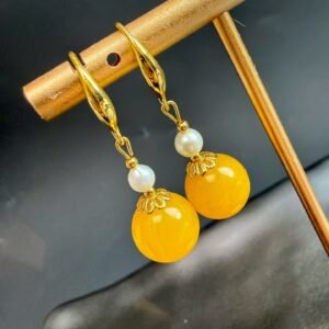 Yellow Amber Peal Earrings Ear Hooks