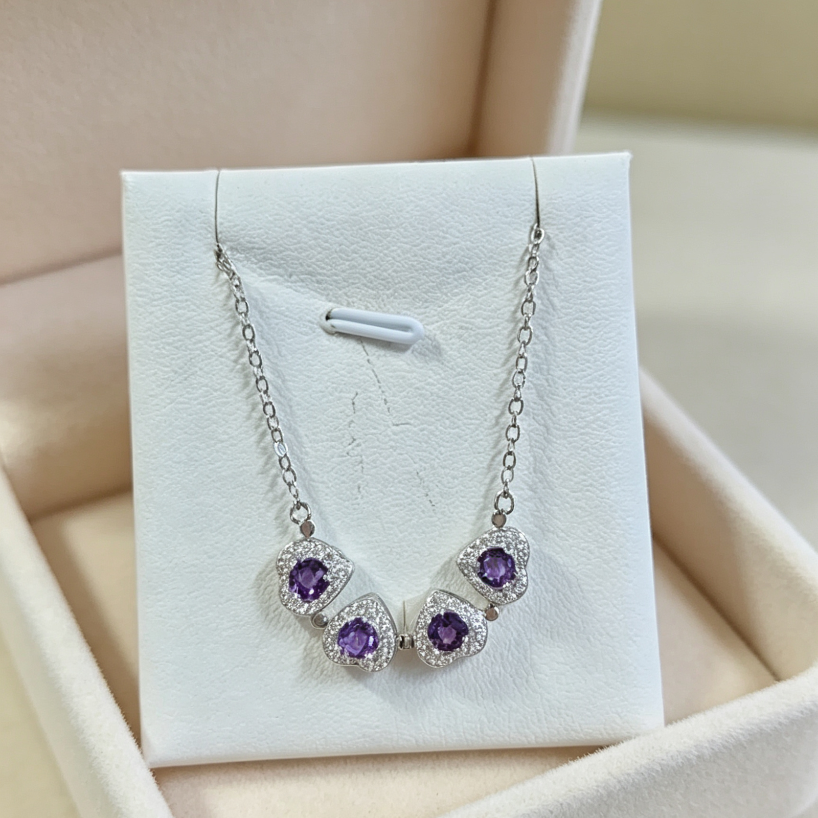 Magnetic Convertible Four‑Leaf Clover Natural Amethyst Necklace, 2‑Way Wear Heart‑Shape Gemstone Silver‑Tone Necklace for Women - 图片 4