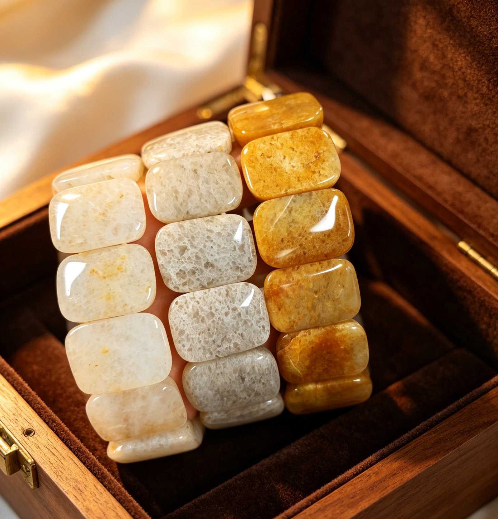 Multi‑Shade Natural Yellow Jade Gemstone Hand Band, Rectangular Flat Elastic Wrist Bracelet Unisex