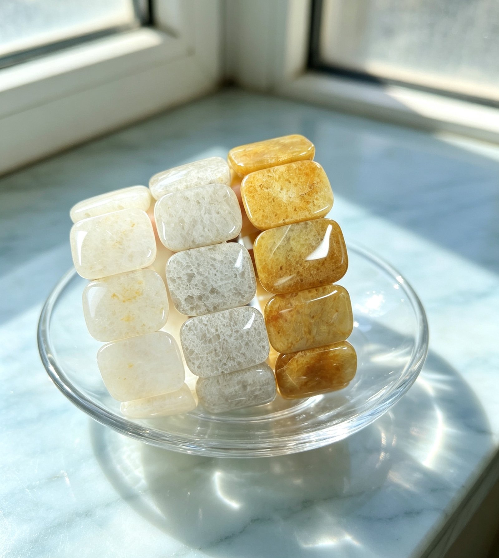 Multi‑Shade Natural Yellow Jade Gemstone Hand Band, Rectangular Flat Elastic Wrist Bracelet Unisex - 图片 2