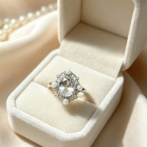 French Vintage Palace‑style Hollow Titanium Steel Ring, Luxury White Crystal & Pearl