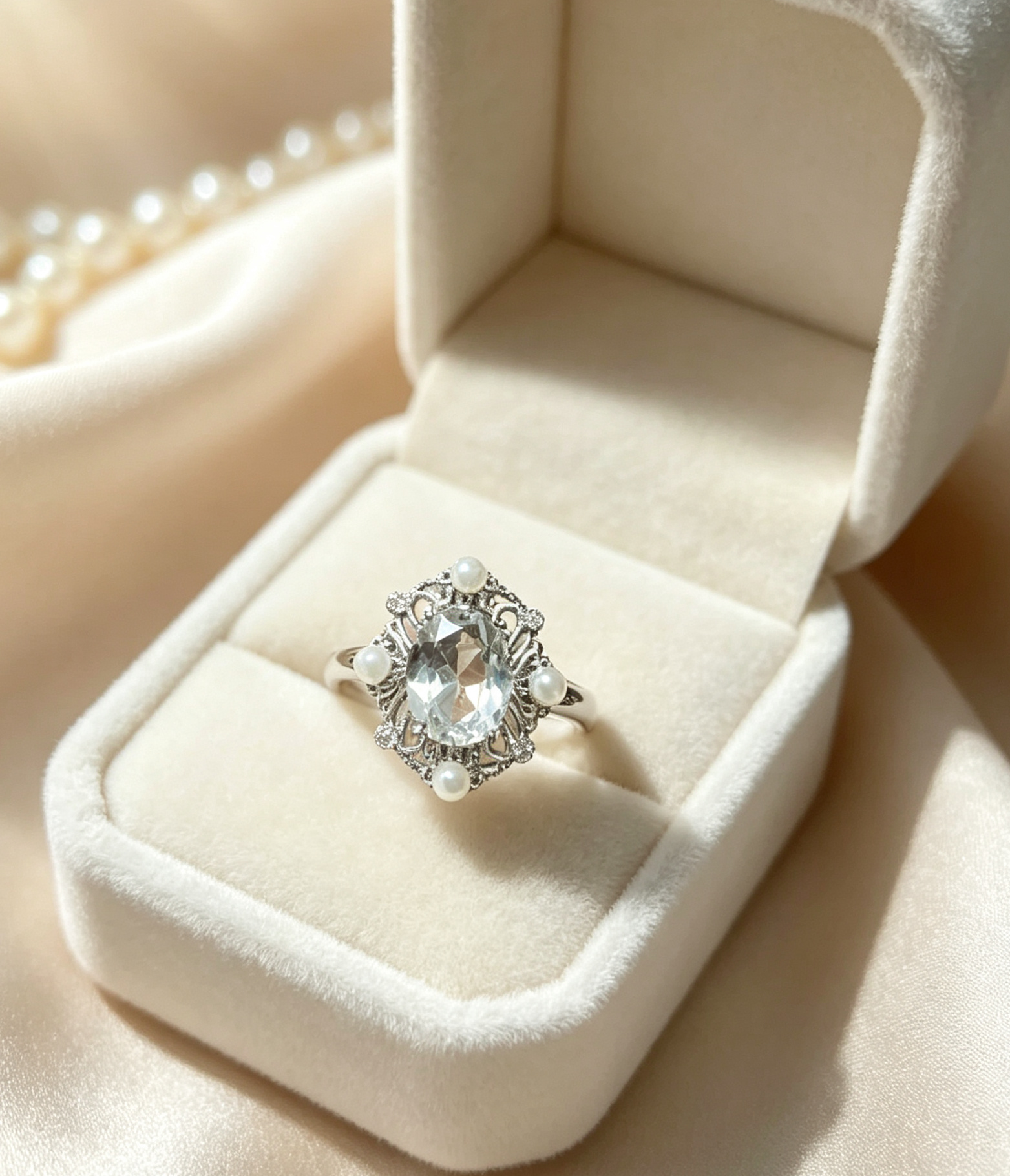 French Vintage Palace‑style Hollow Titanium Steel Ring, Luxury White Crystal & Pearl