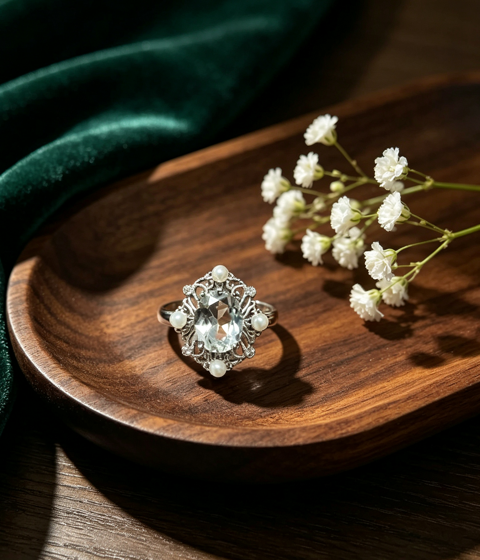 French Vintage Palace‑style Hollow Titanium Steel Ring, Luxury White Crystal & Pearl - 图片 2