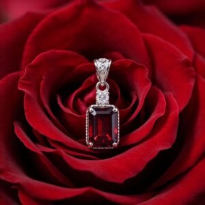 Rectangle Cut Garnet Pendant Necklace | Hypoallergenic Stainless Steel Red Gemstone Charm for Women