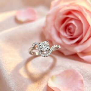 Luxury S-Shaped Twist Princess Cut Moissanite Titanium Steel Ring, Accent Cubic Zirconia Women Fashion Jewelry